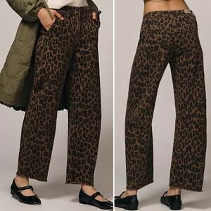Le Jean Anthropologie NWT Utility Soft Barrel Jeans Leopard Animal 32 Brown
